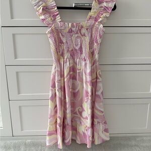 Hill House Pink and Yellow Midi Dress
